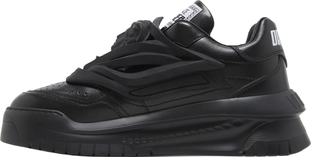 Versace Odissea Men's Leather Logo Patch Sneakers Black