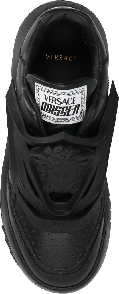 Versace Odissea Men's Leather Logo Patch Sneakers Black