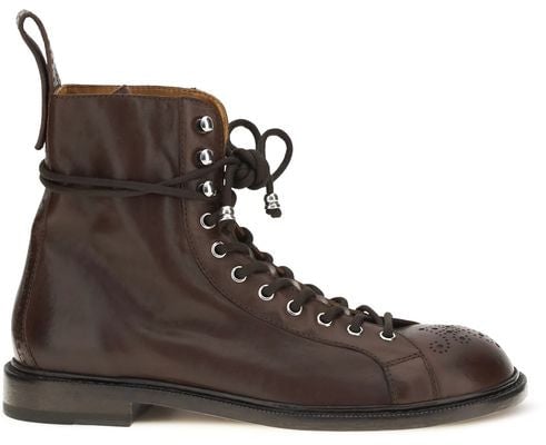 Versace Brown Calf Leather Bos Taurus Lace-Up Boots