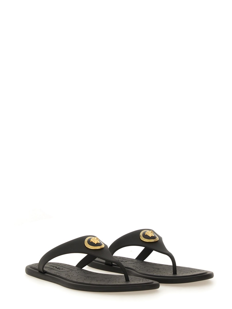 Black Alia Gold Emblem Rubber Sandals