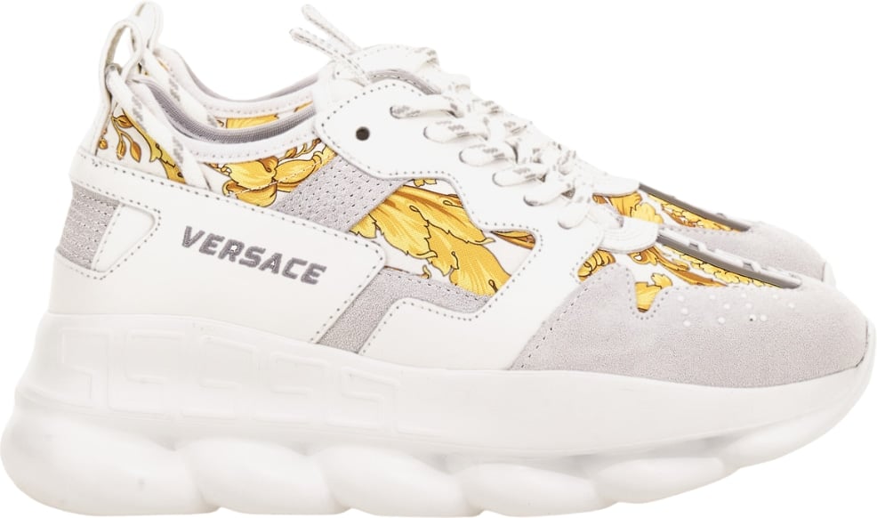 Versace Chain Reaction V2 Barocco Women's Leather Sneakers White Gold