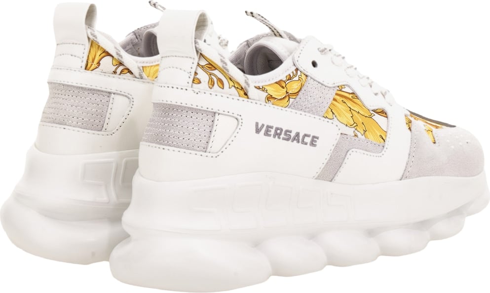 Versace Chain Reaction V2 Barocco Women's Leather Sneakers White Gold