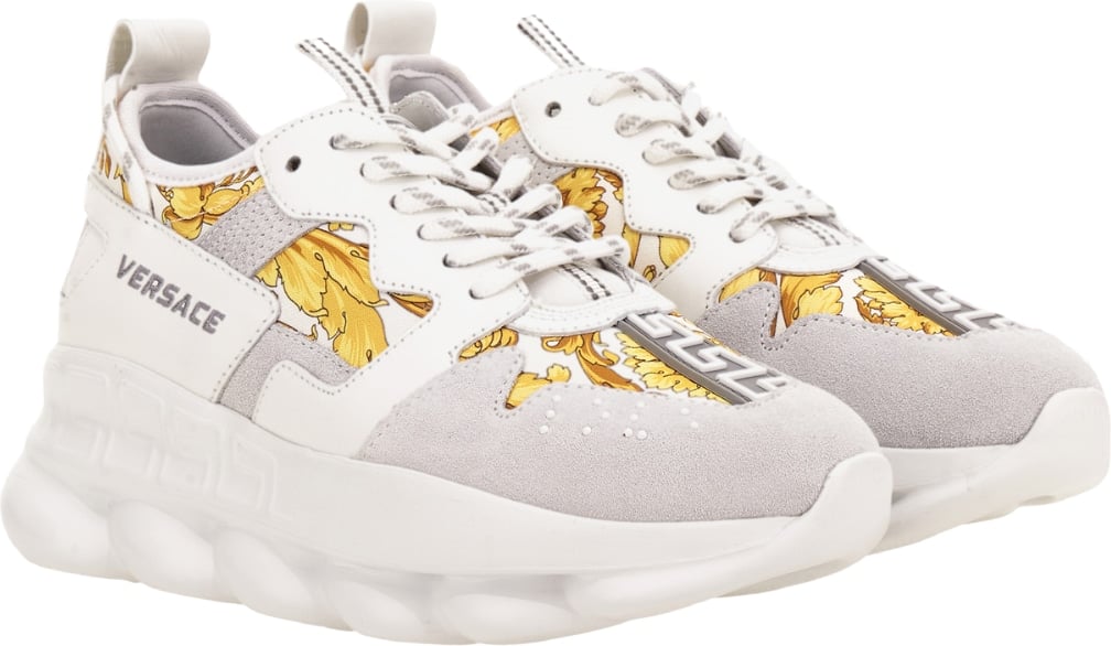 Versace Chain Reaction V2 Barocco Women's Leather Sneakers White Gold