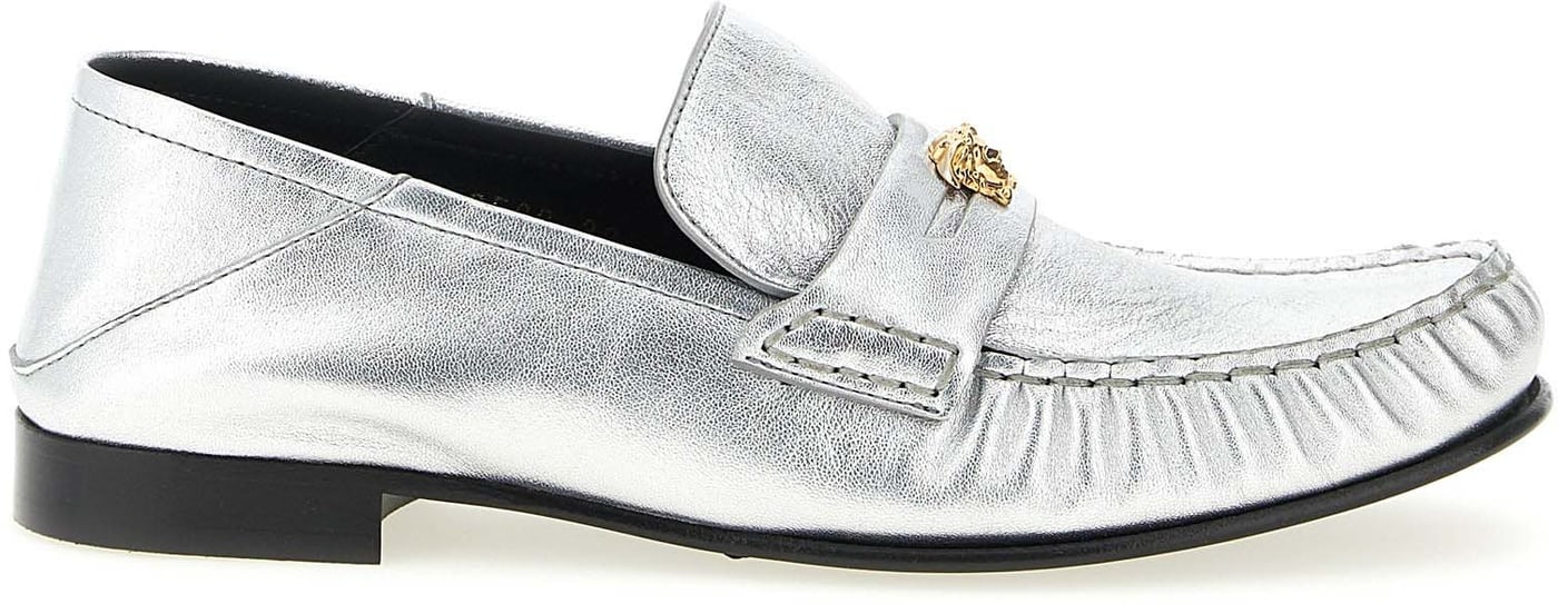 Versace Silver Lamb Leather Slip-On Loafers