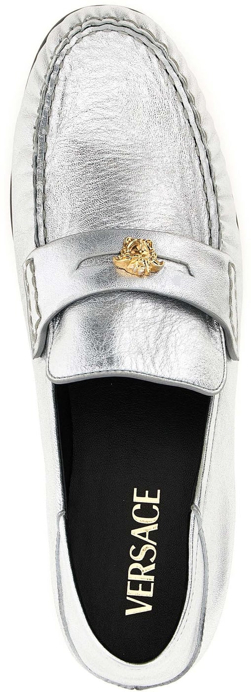 Versace Silver Lamb Leather Slip-On Loafers