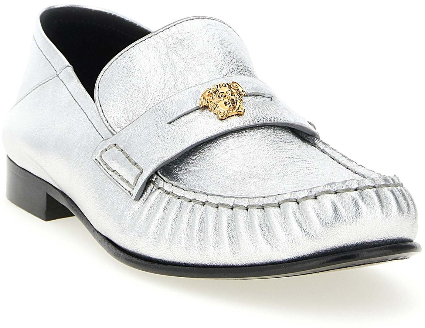 Versace Silver Lamb Leather Slip-On Loafers