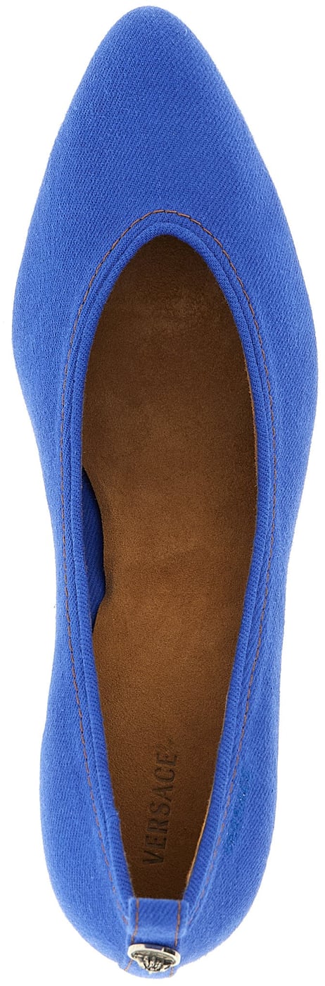 Versace Blue Cotton Mid Heel Pumps