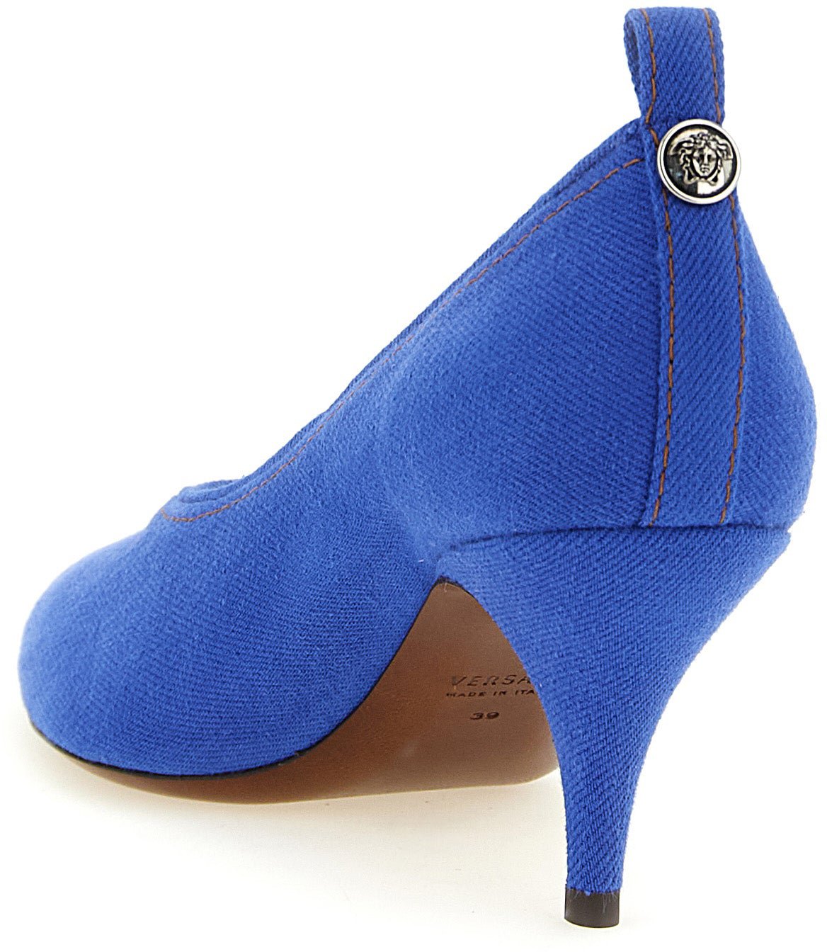 Versace Blue Cotton Mid Heel Pumps