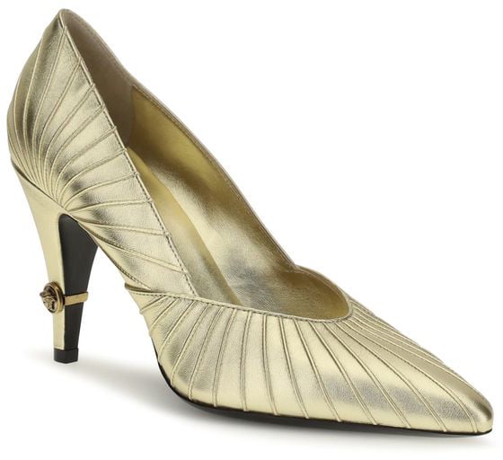 Versace Gold Calf Leather Bos Taurus High Heel Pumps