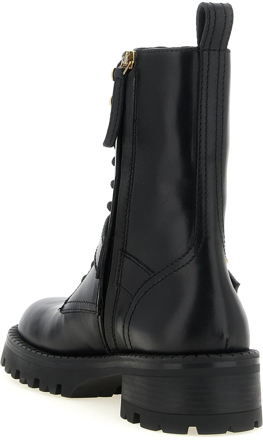 Versace Black Calfskin Lace-Up Boots