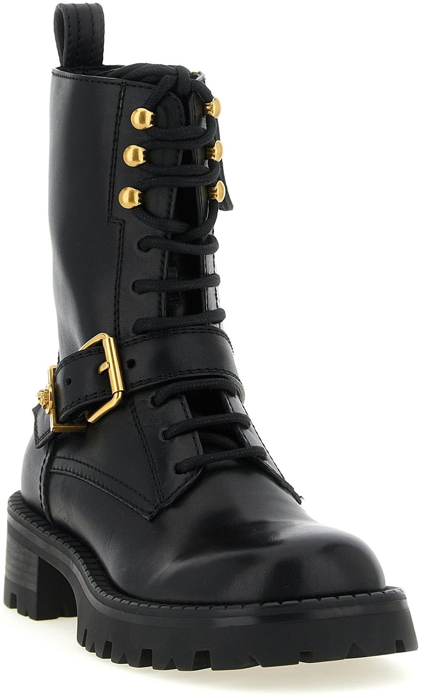 Versace Black Calfskin Lace-Up Boots