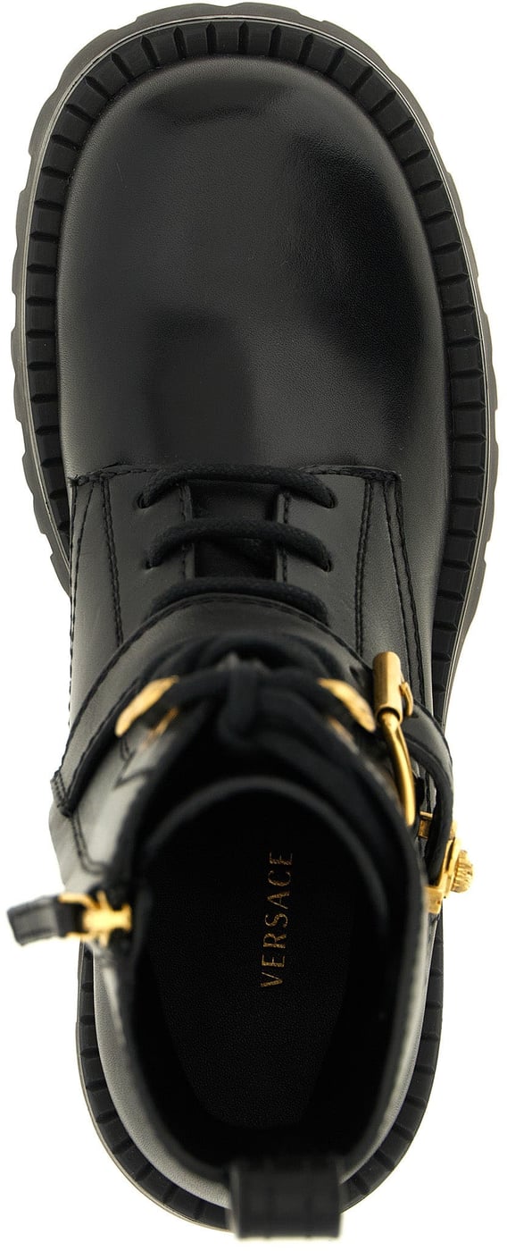 Versace Black Calfskin Lace-Up Boots