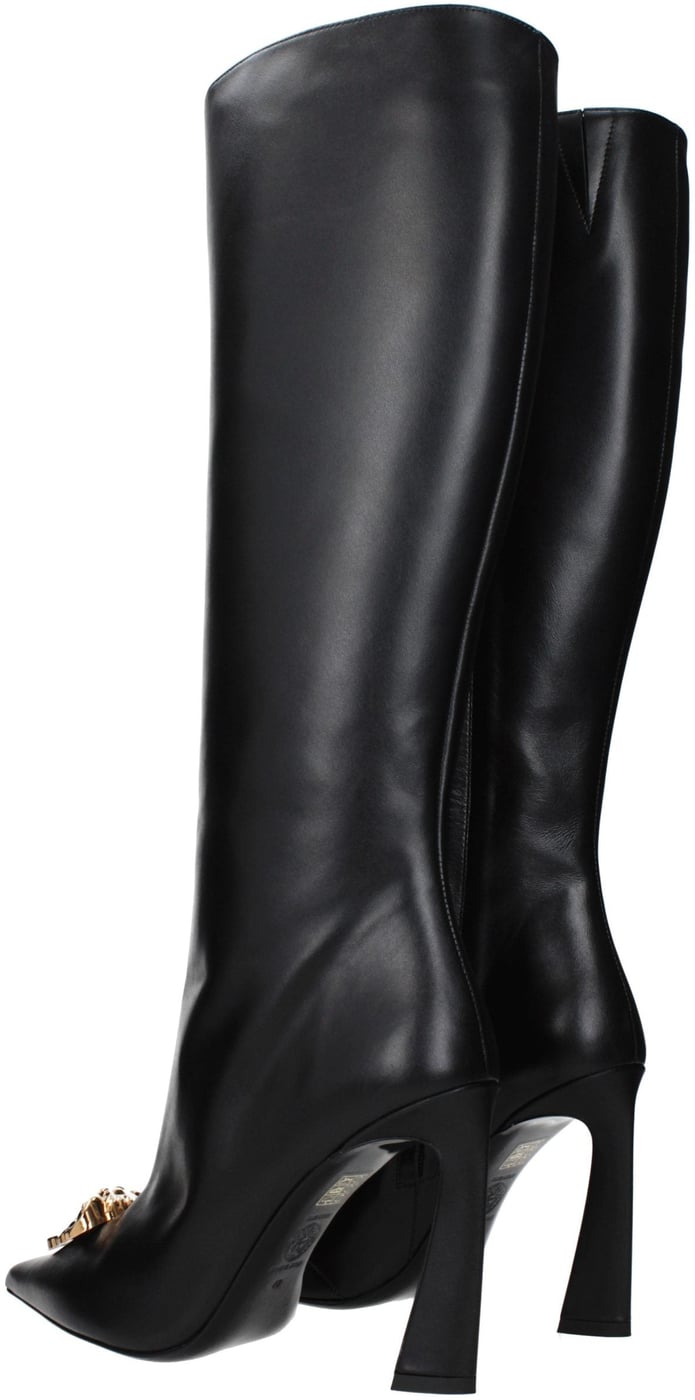 Versace Black Leather High Heel Boots