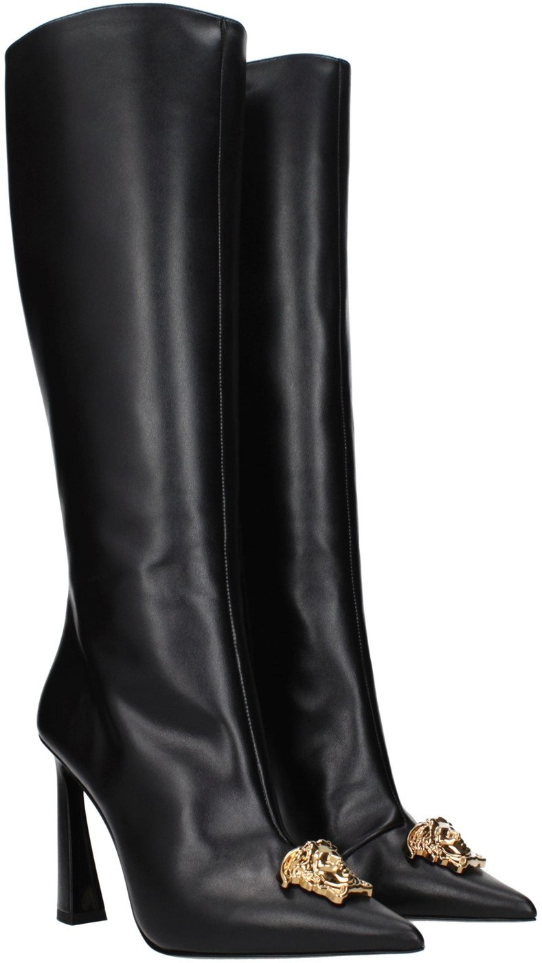 Versace Black Leather High Heel Boots