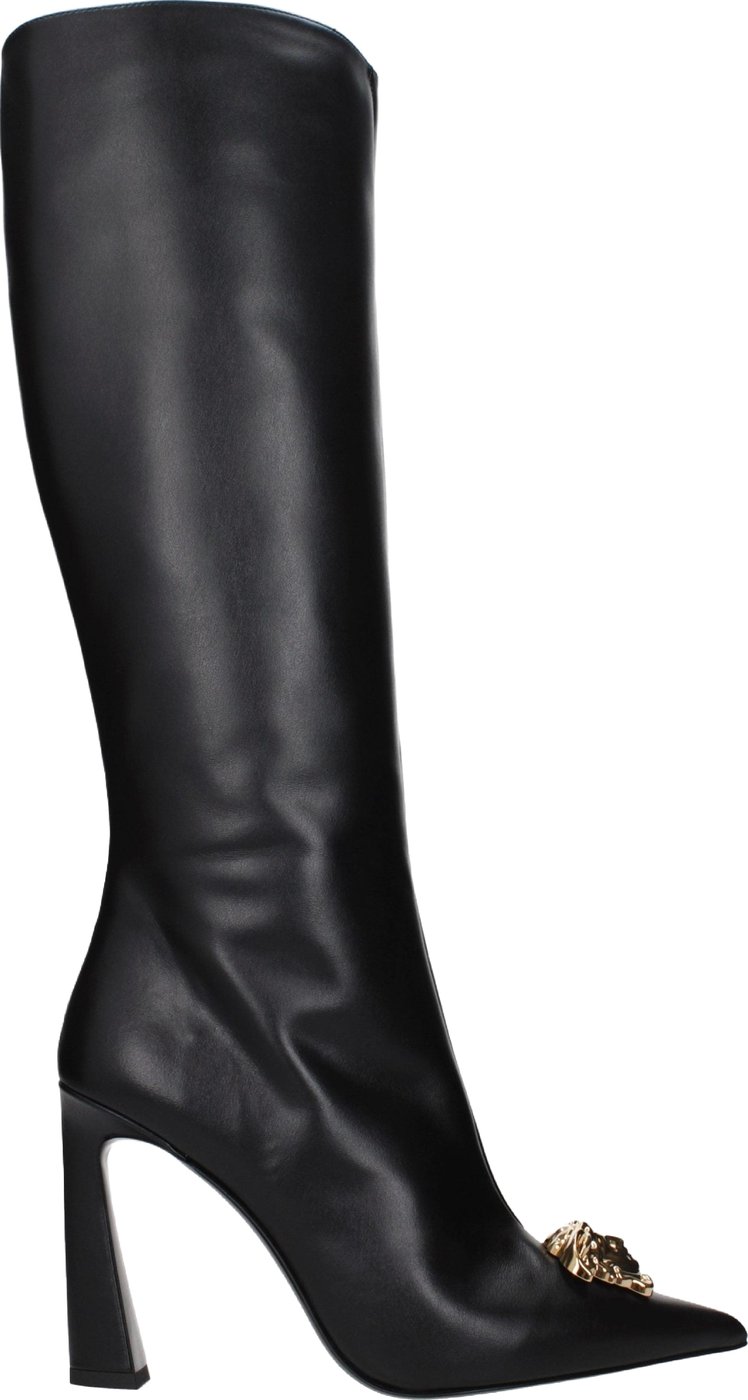 Versace Black Leather High Heel Boots