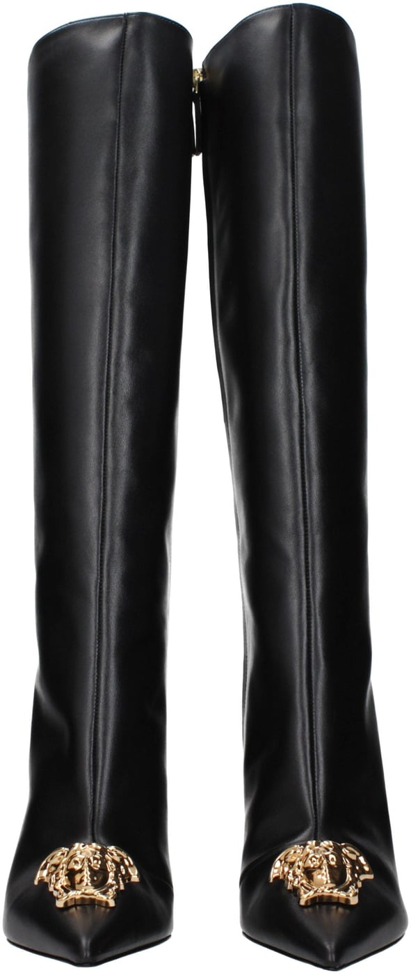 Versace Black Leather High Heel Boots