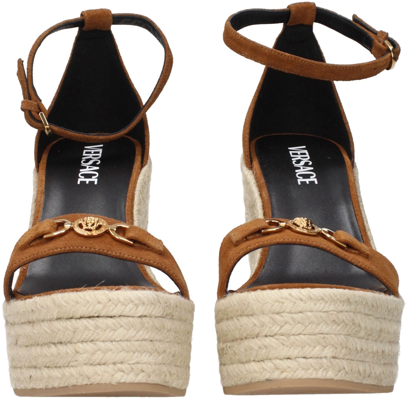 Versace Brown Leather Wedge Sandals