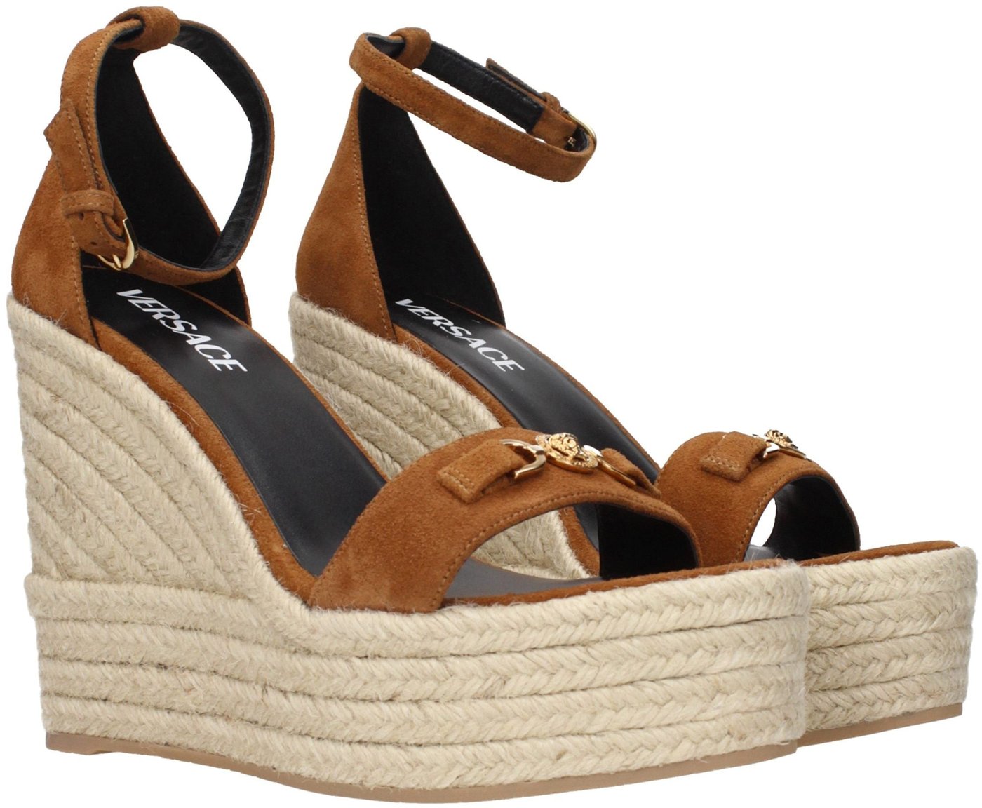 Versace Brown Leather Wedge Sandals