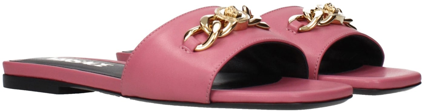 Versace Pink Leather Slippers