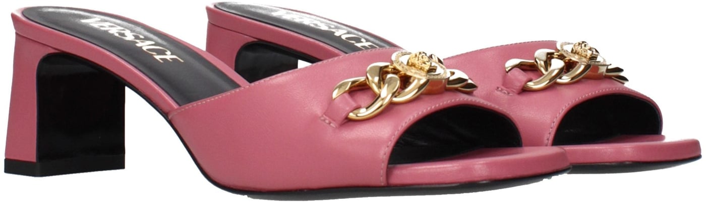 Versace Pink Leather Flat Sandals