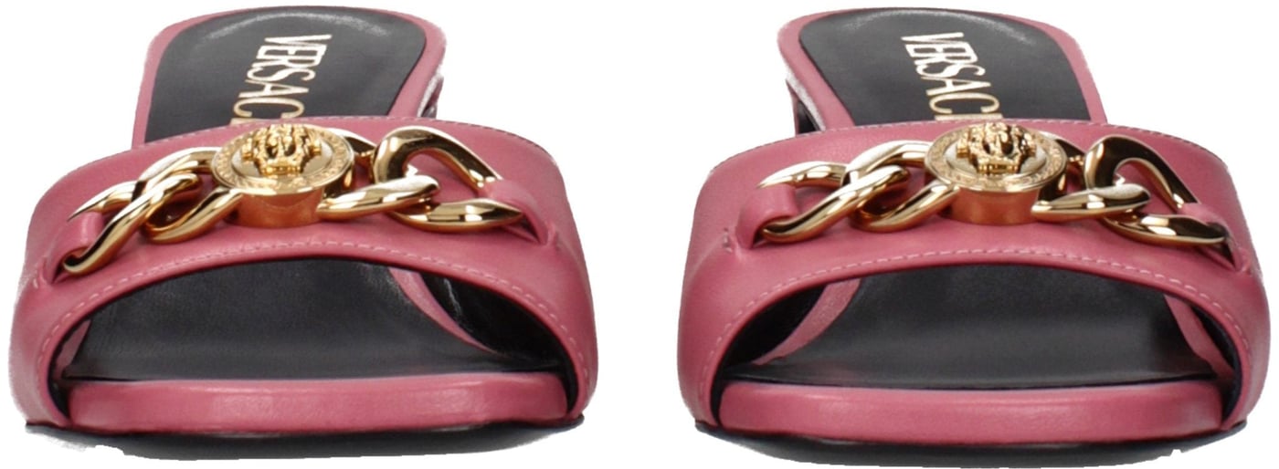 Versace Pink Leather Flat Sandals