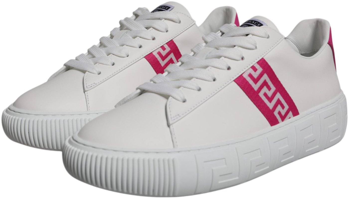 Versace White Pink Greca Print Platform Low Top Sneakers Shoes