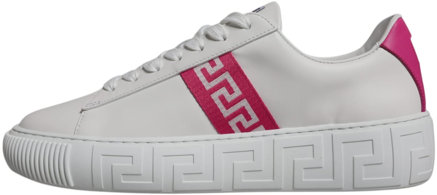 Versace White Pink Greca Print Platform Low Top Sneakers Shoes
