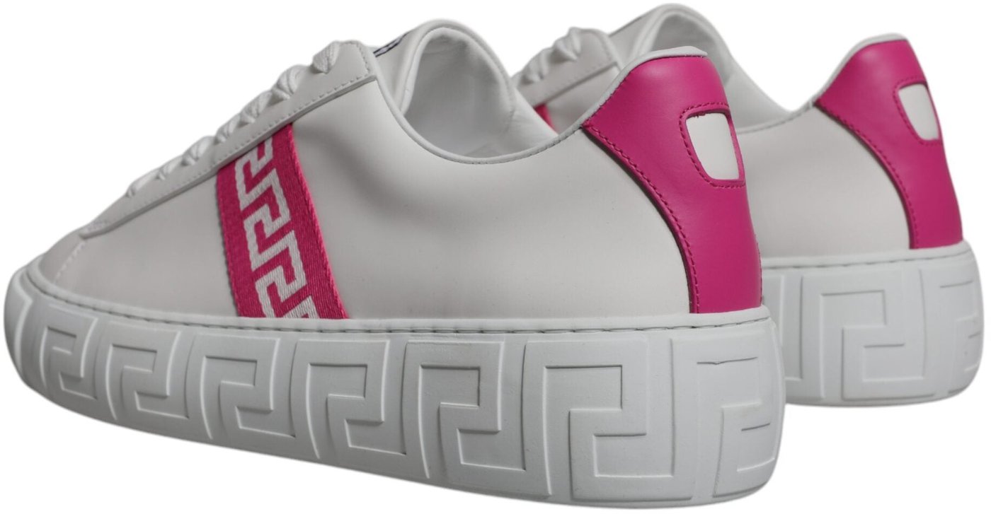 Versace White Pink Greca Print Platform Low Top Sneakers Shoes