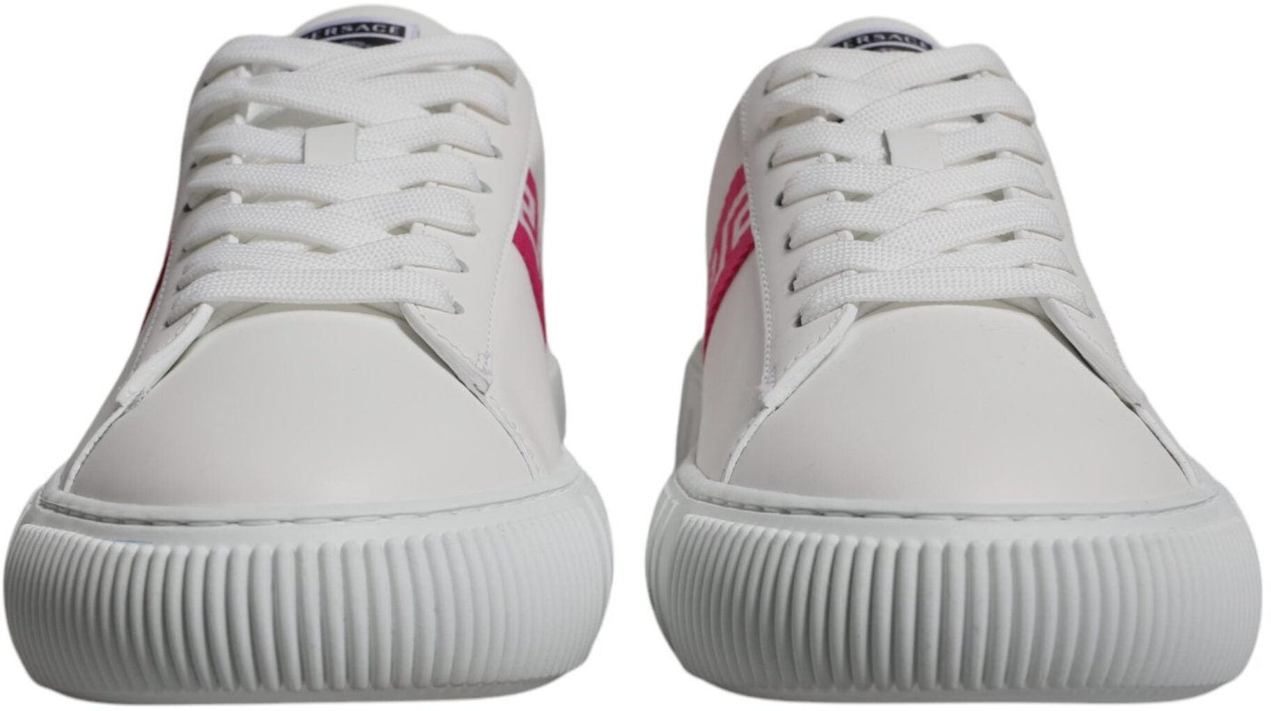 Versace White Pink Greca Print Platform Low Top Sneakers Shoes
