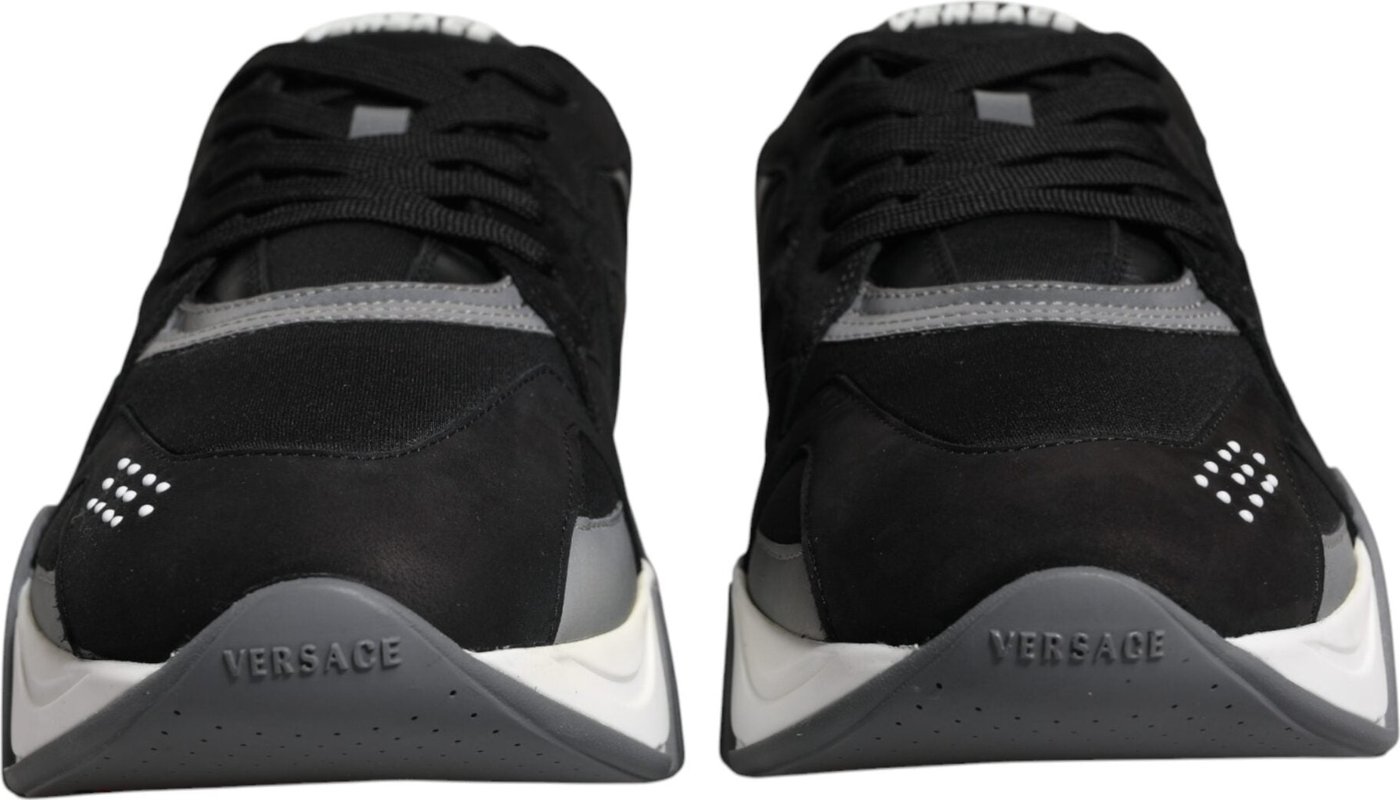 Versace Black Leather Neoprene Chunky Low Top Sneakers Squalo Shoes