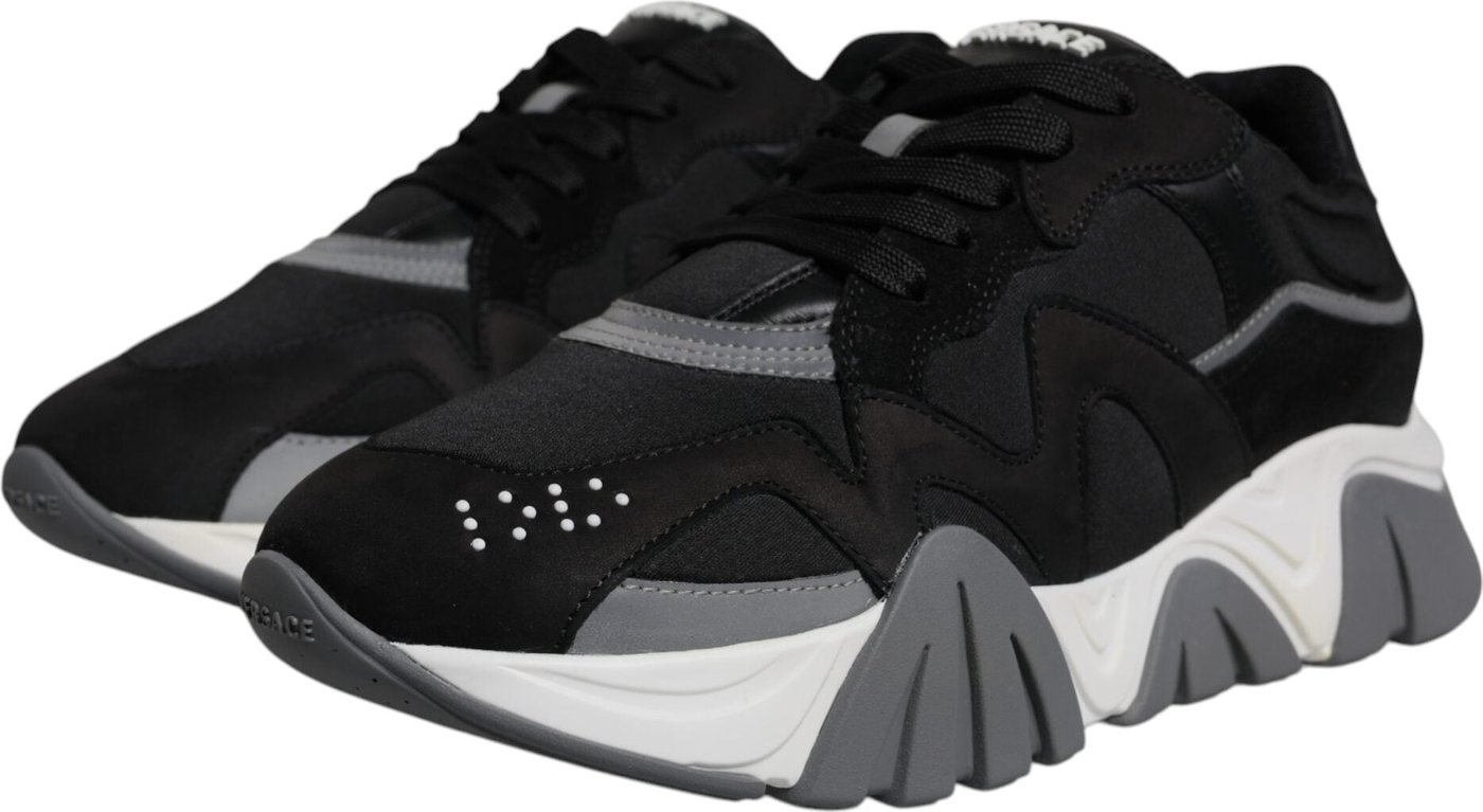 Versace Black Leather Neoprene Chunky Low Top Sneakers Squalo Shoes