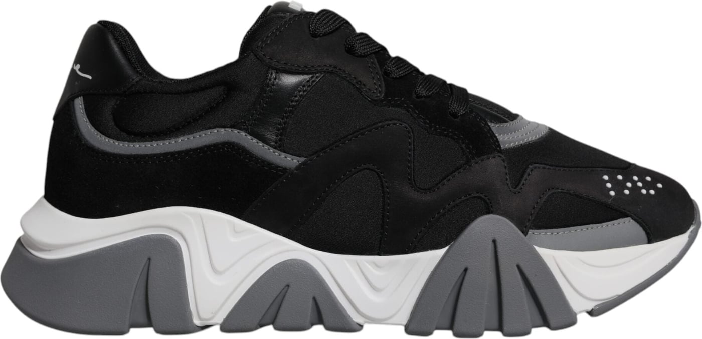 Versace Black Leather Neoprene Chunky Low Top Sneakers Squalo Shoes