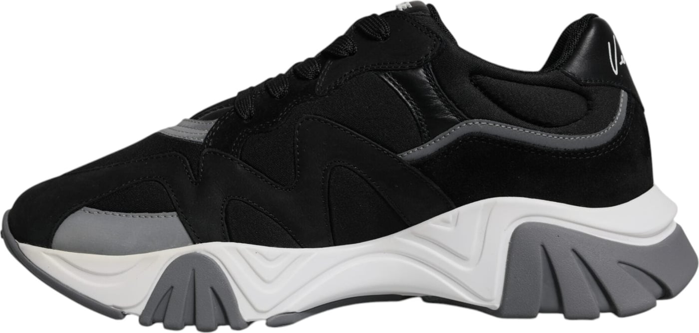 Versace Black Leather Neoprene Chunky Low Top Sneakers Squalo Shoes
