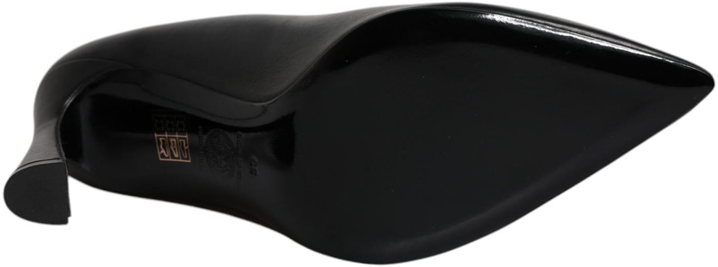 Versace Black Leather Logo Plaque High Heels Pumps Shoes