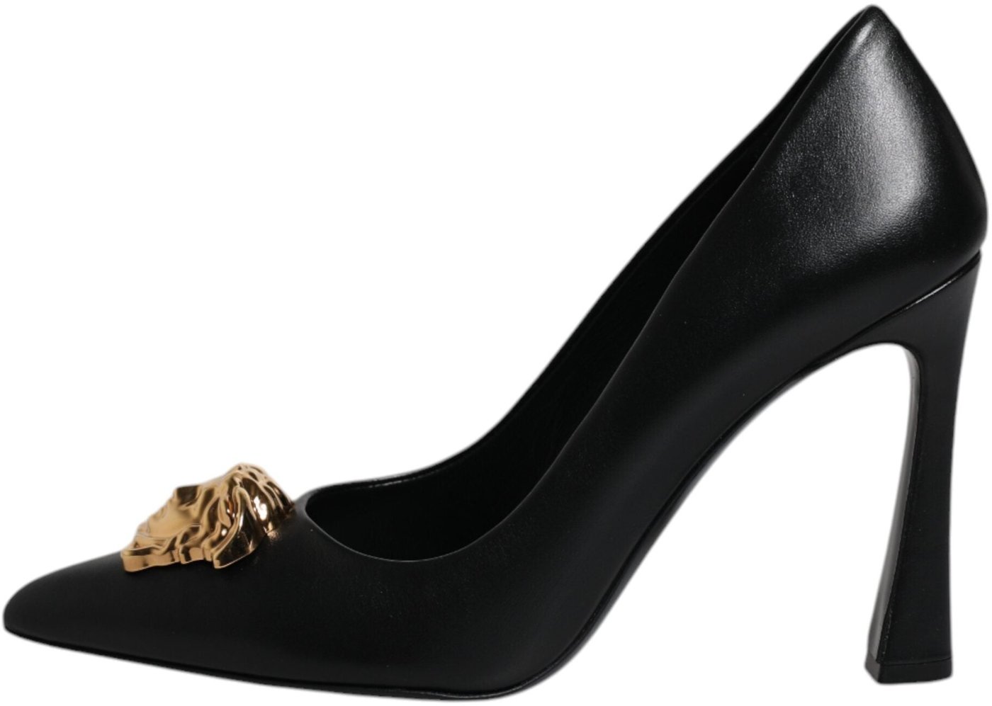 Versace Black Leather Logo Plaque High Heels Pumps Shoes
