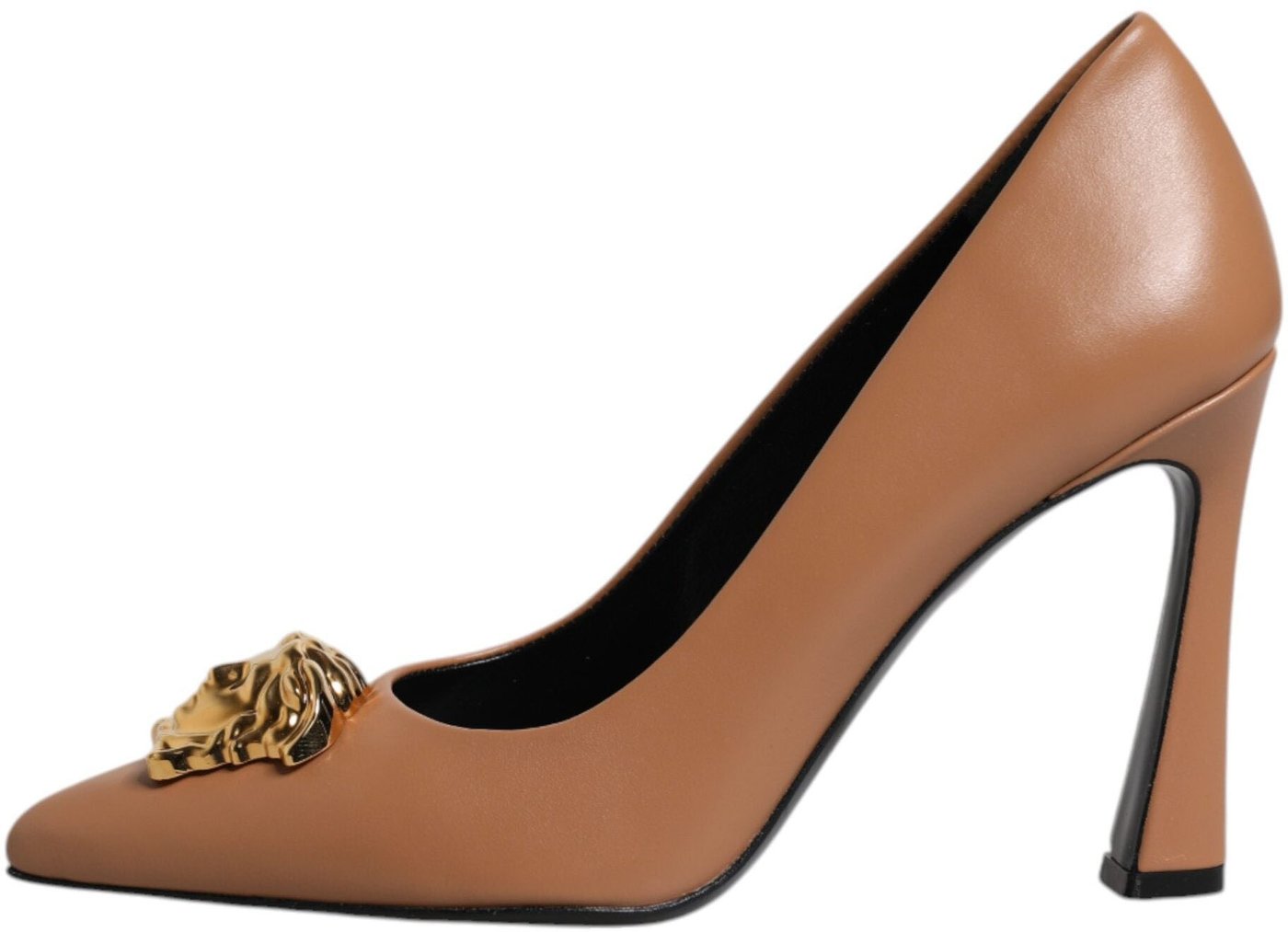 Versace Brown Leather Logo Plaque High Heels Pumps Shoes