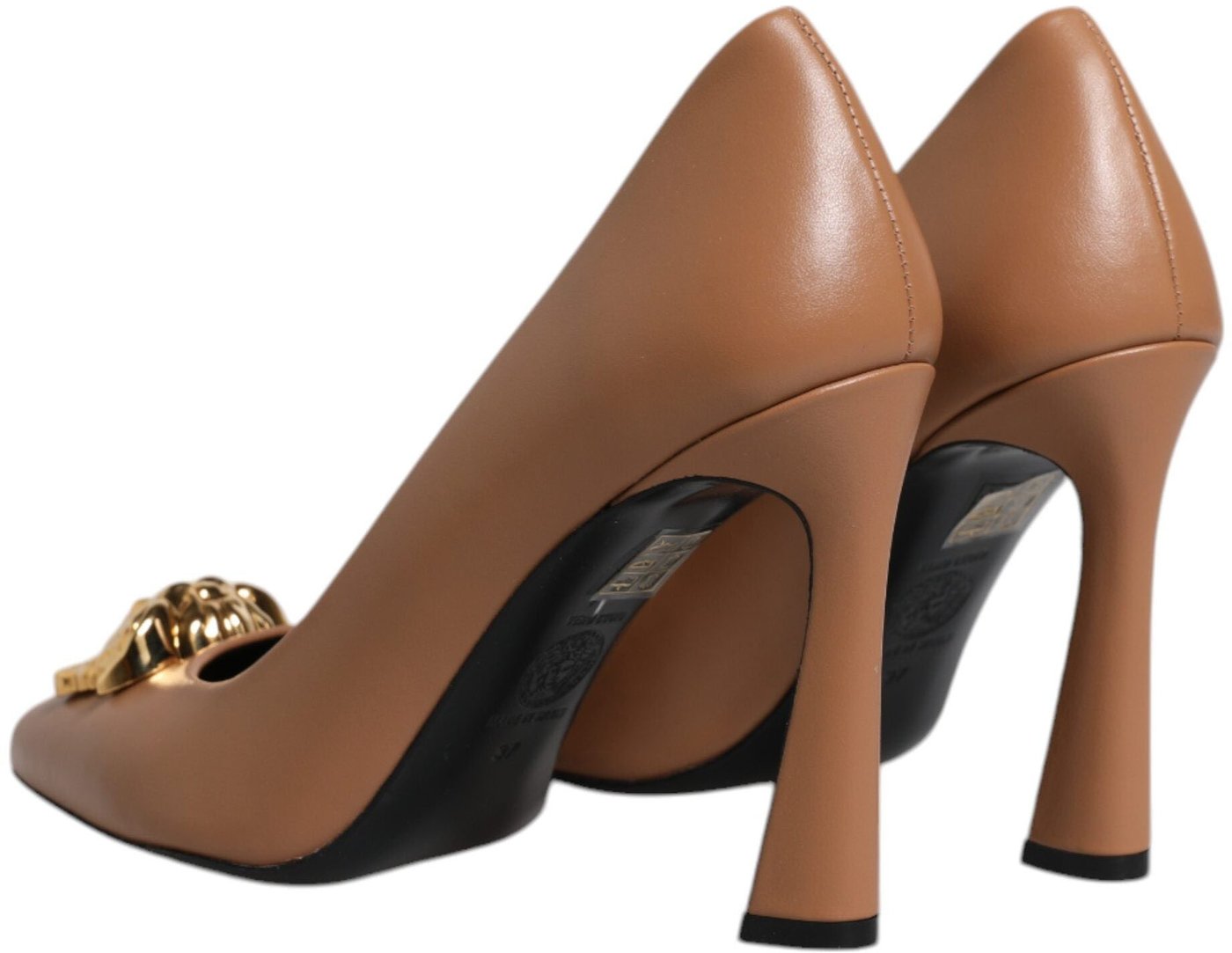 Versace Brown Leather Logo Plaque High Heels Pumps Shoes