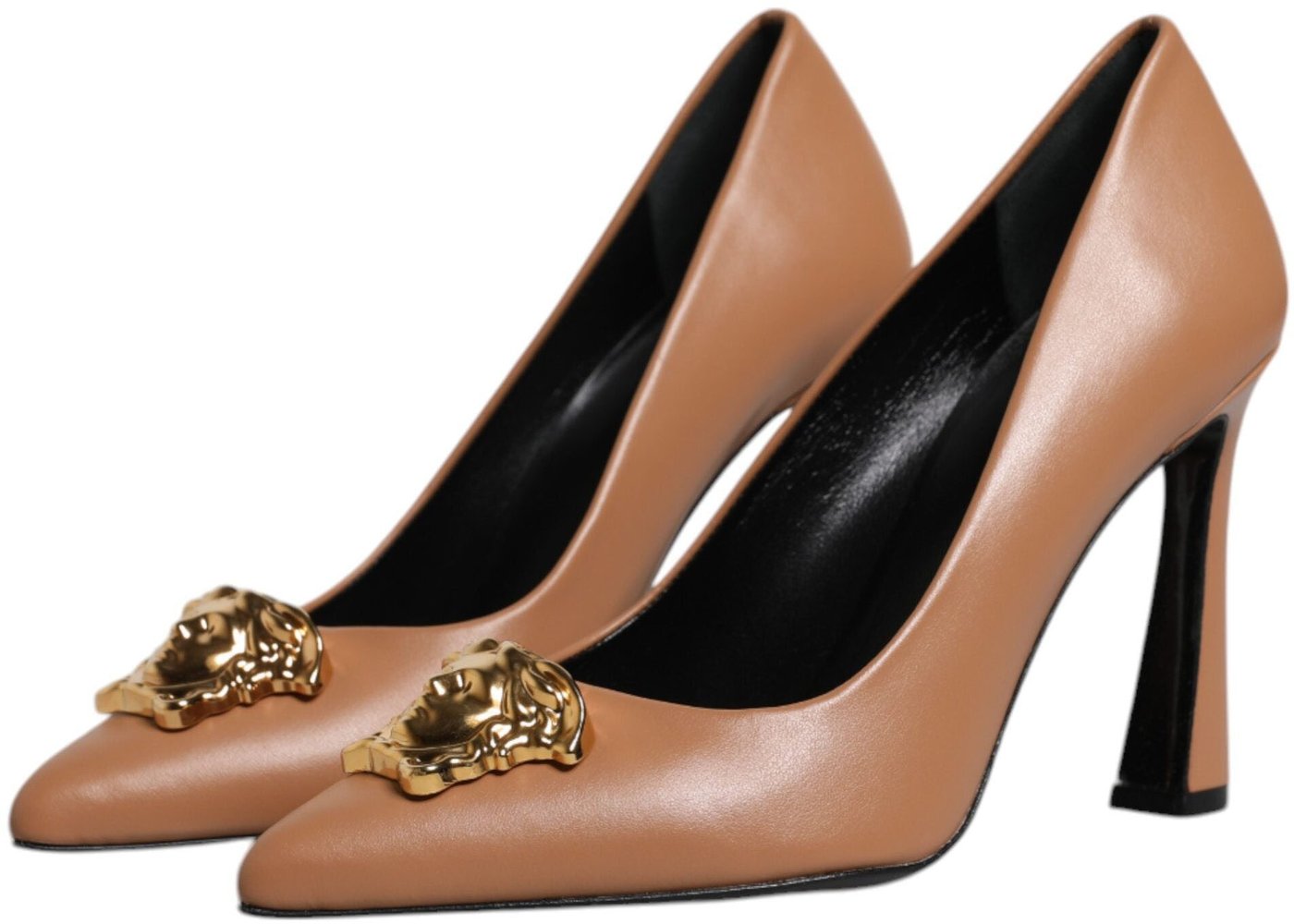 Versace Brown Leather Logo Plaque High Heels Pumps Shoes