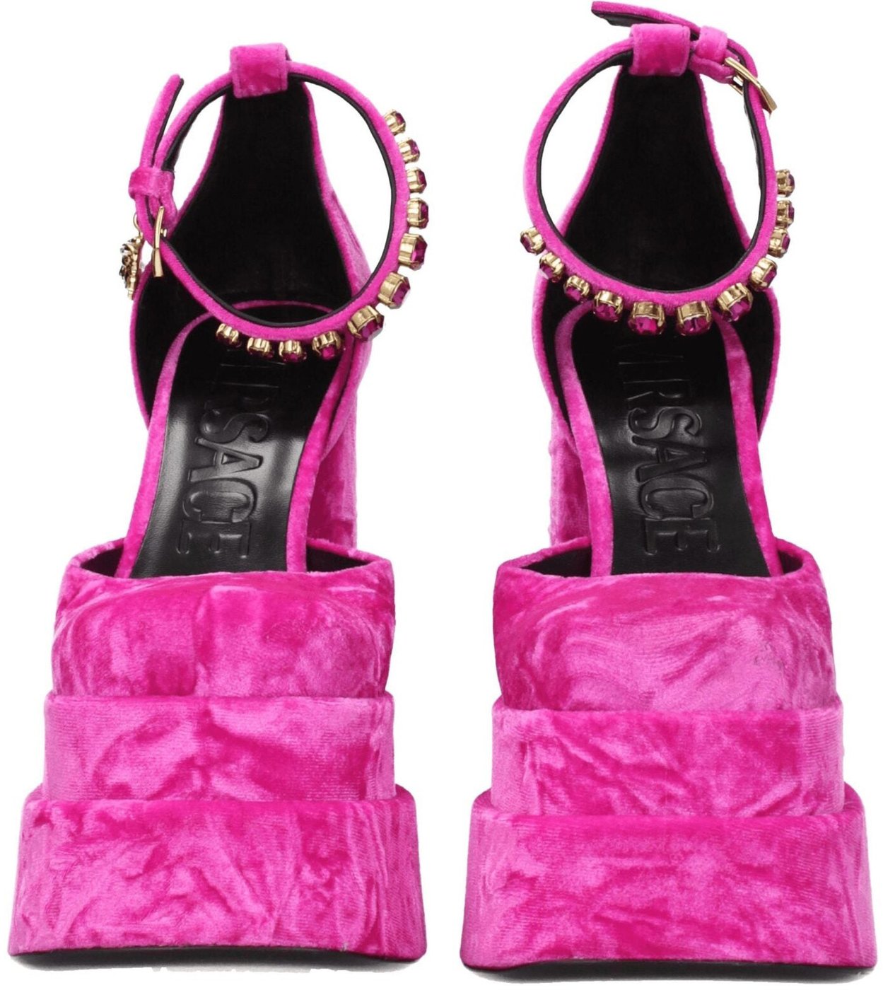 Versace Pink Velvet Platform Sandals