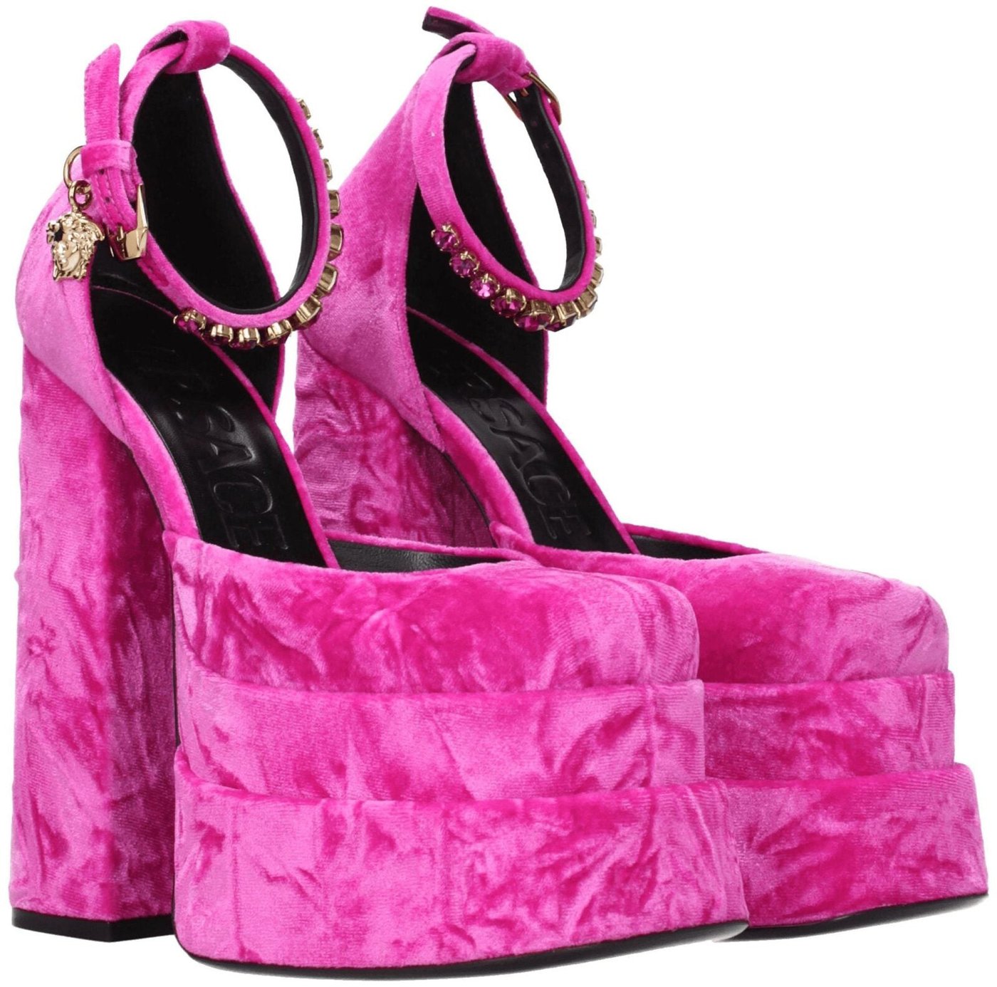 Versace Pink Velvet Platform Sandals
