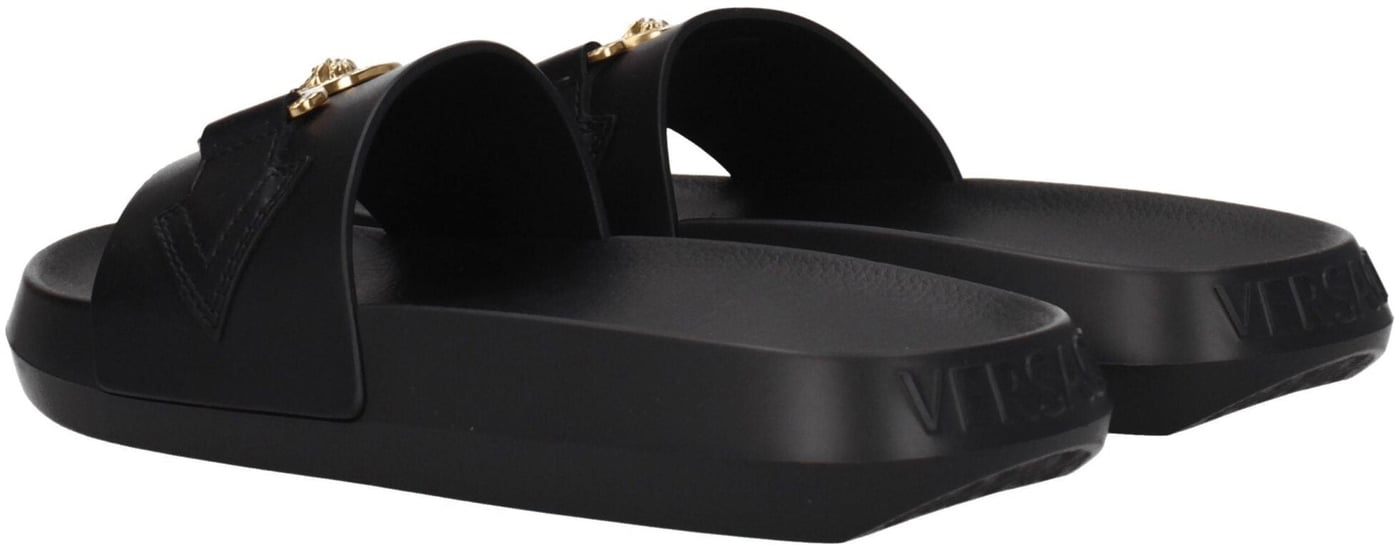 Versace Black Leather Slippers