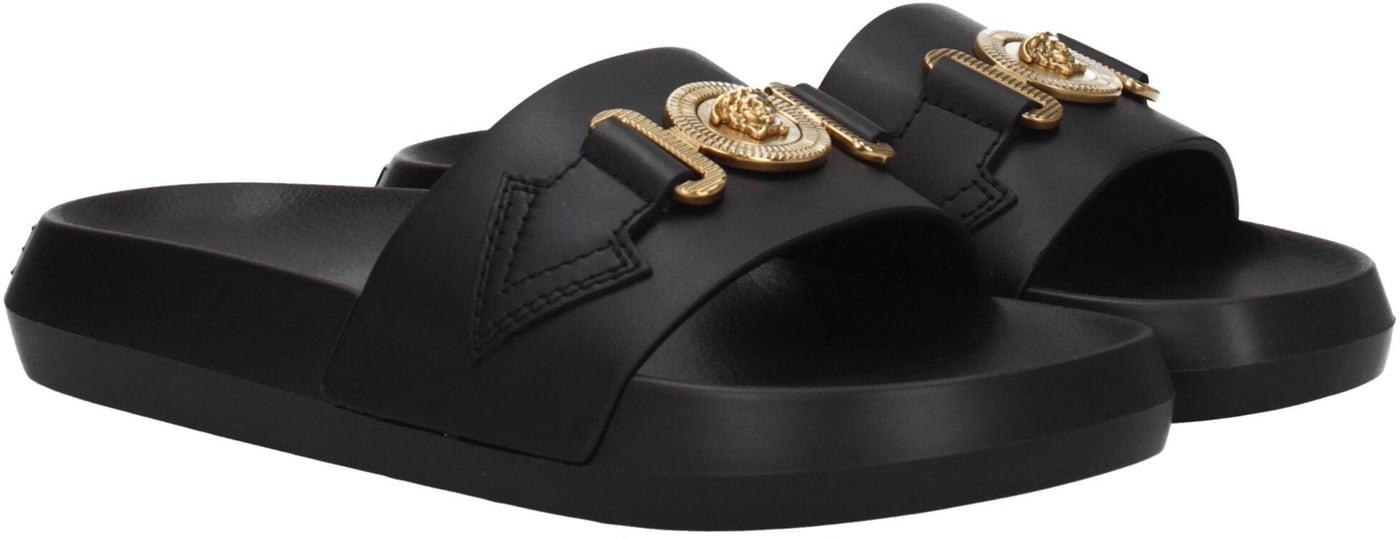 Versace Black Leather Slippers