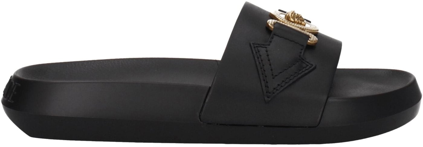Versace Black Leather Slippers