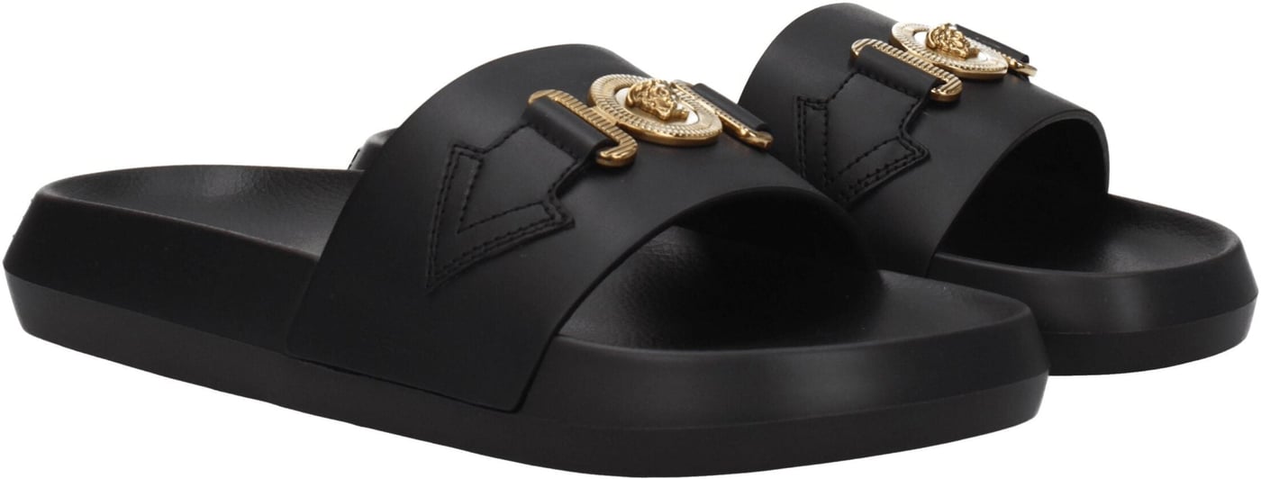 Versace Black Leather Slippers