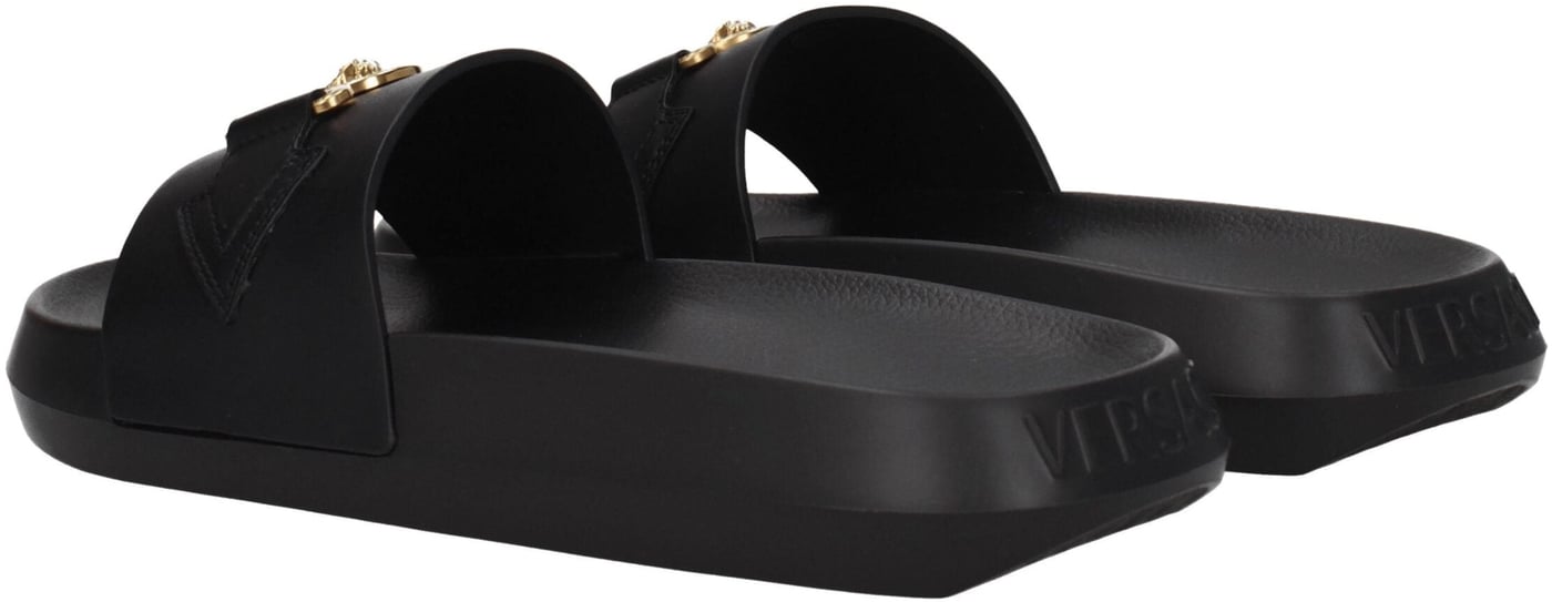 Versace Black Leather Slippers