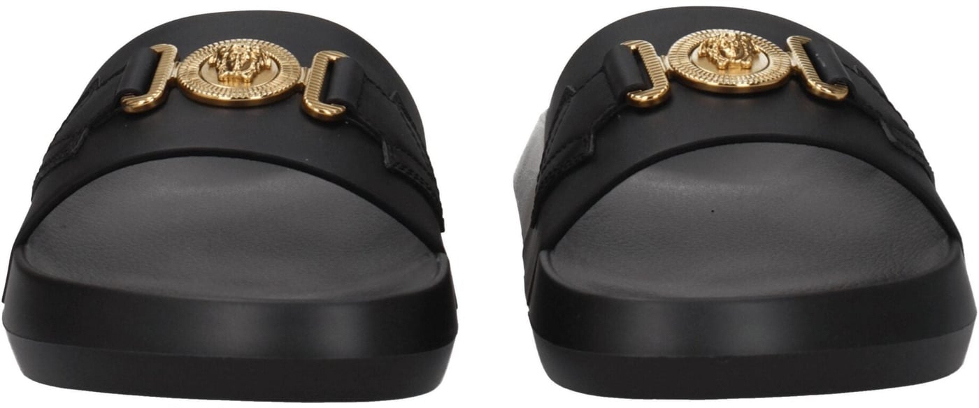 Versace Black Leather Slippers