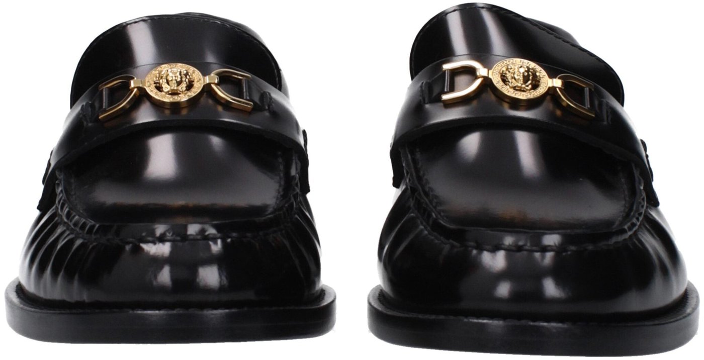 Versace Black Leather Slip-On Loafers