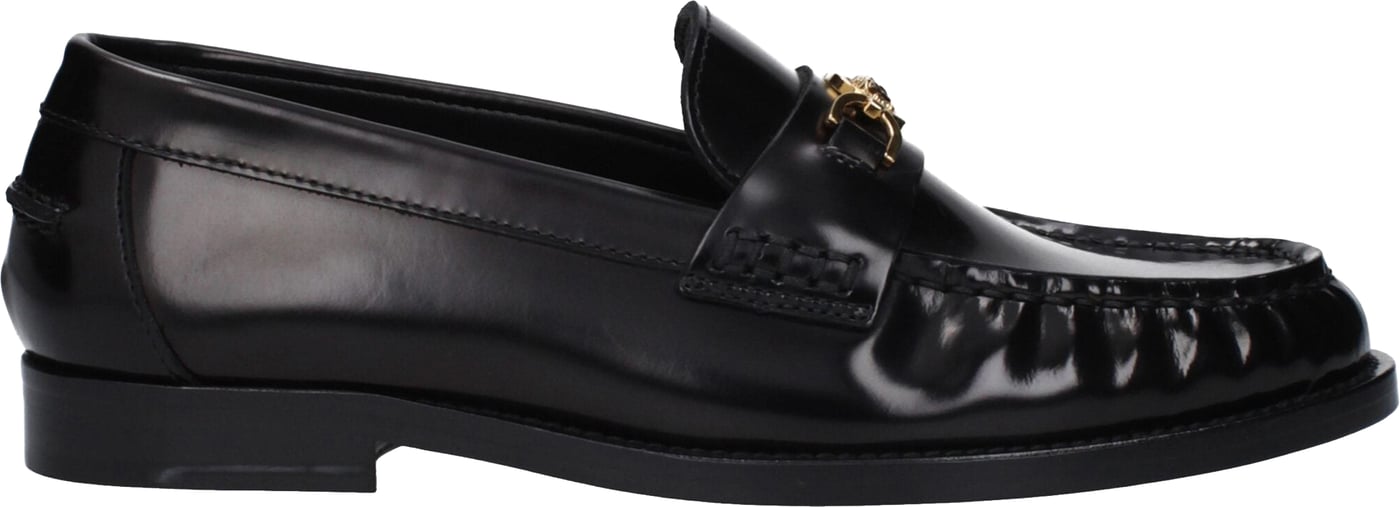 Versace Black Leather Slip-On Loafers