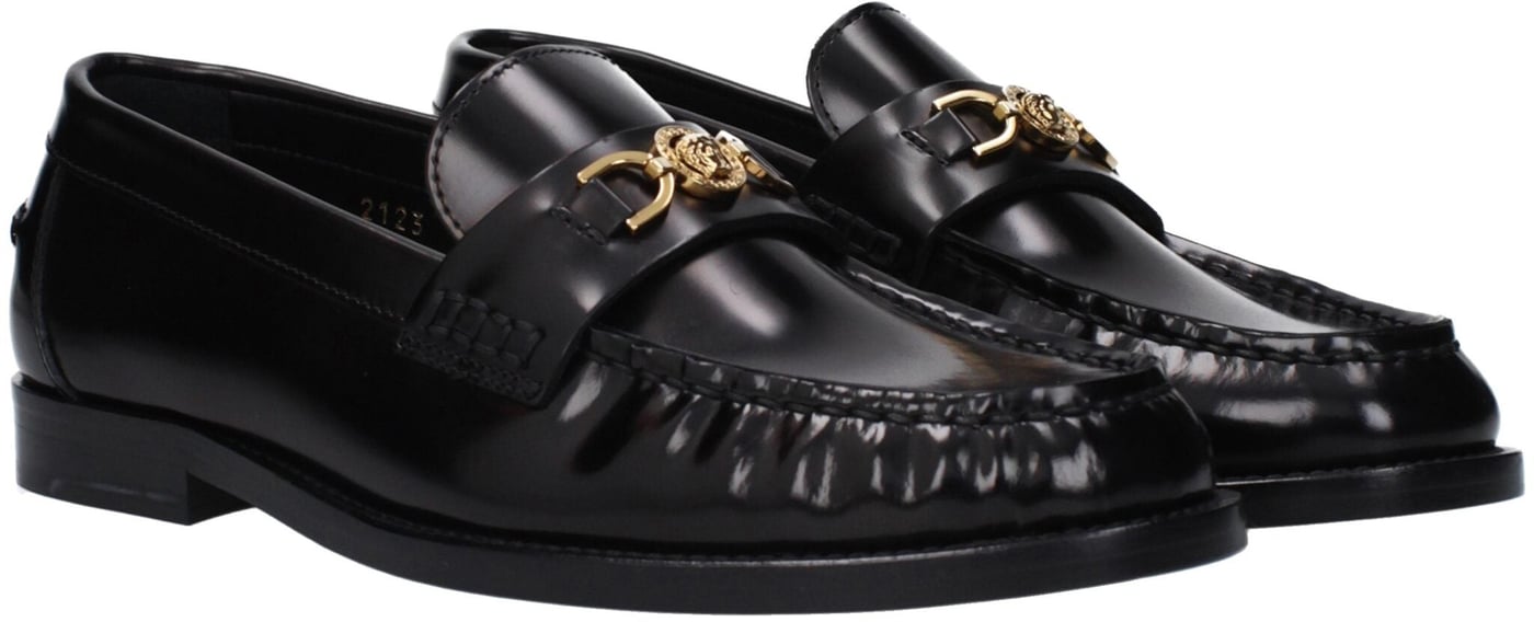 Versace Black Leather Slip-On Loafers