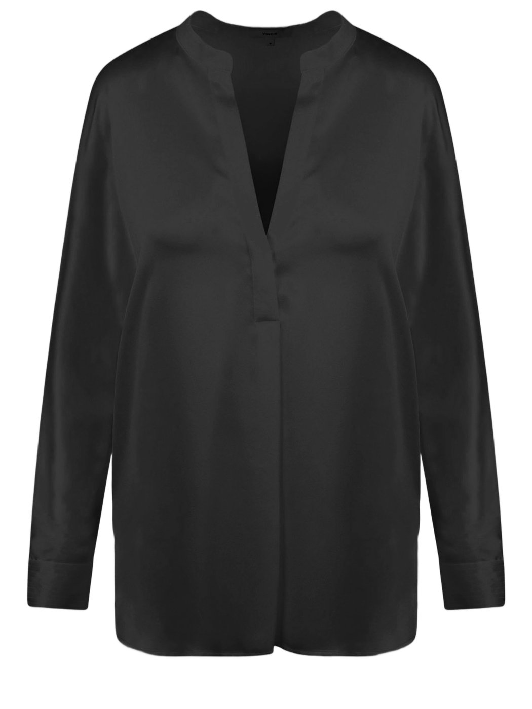 Silk V-Neck Shirt with Mandarin Collar and Adjustable Cuffs
